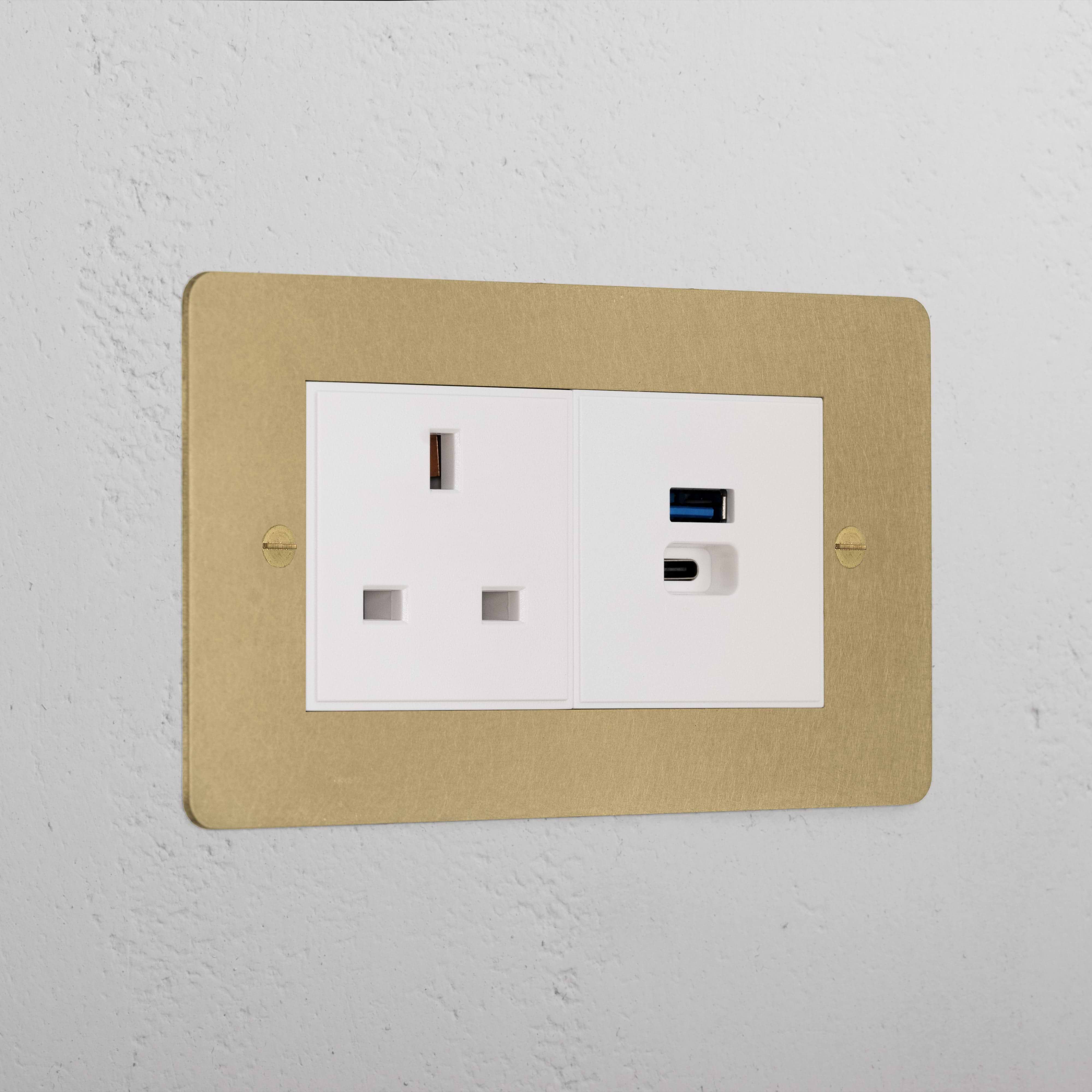 Luxury Antique Brass 13A And Usb A+C Fast Charge Socket White