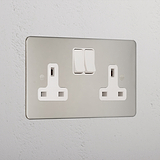 Elegant Polished Nickel Double Socket Uk White