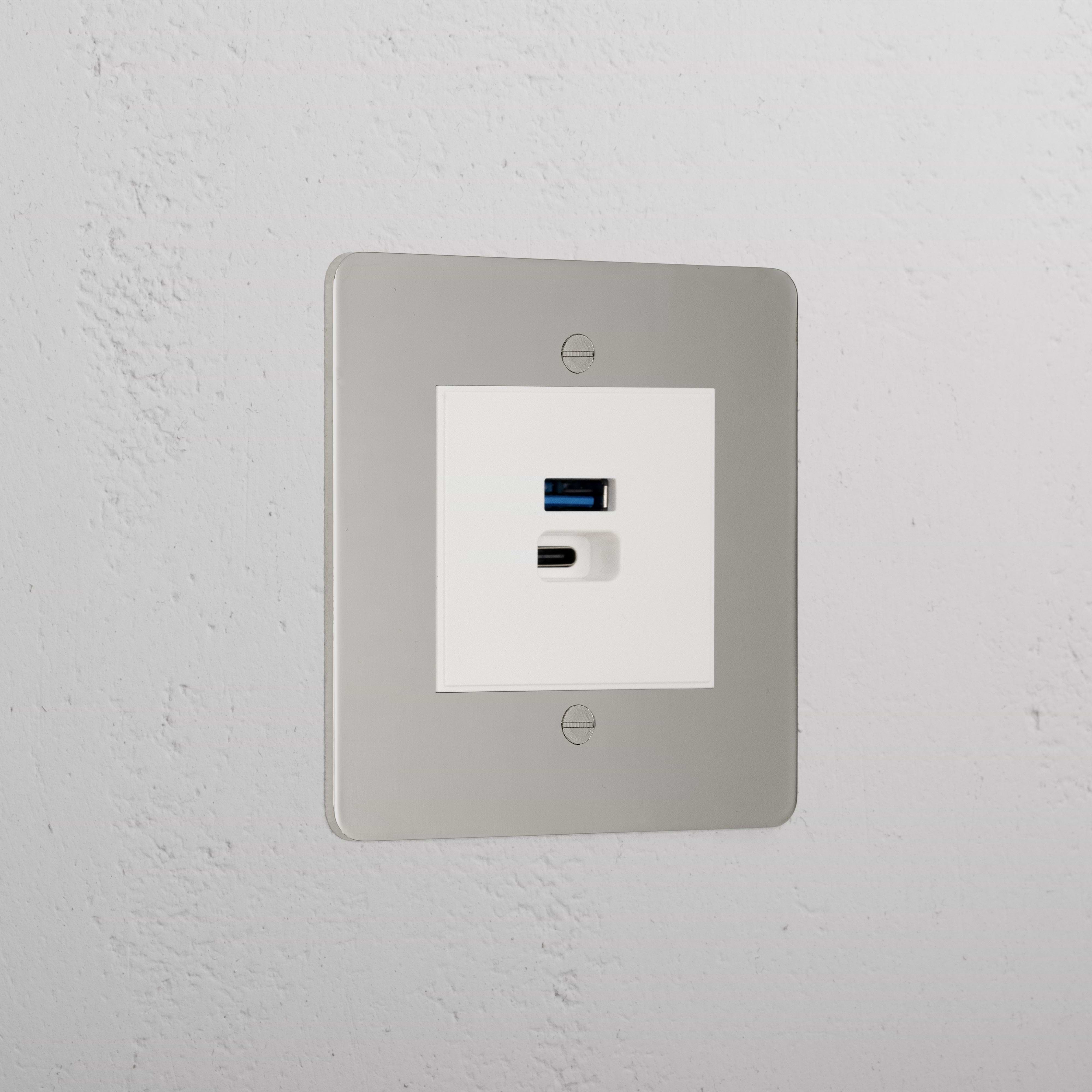 Luxury Polished Nickel Usb A+C Socket Fast Charge White