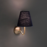 Antique Brass Wall Light with Basalt Grey Linen Shade on Grey Background