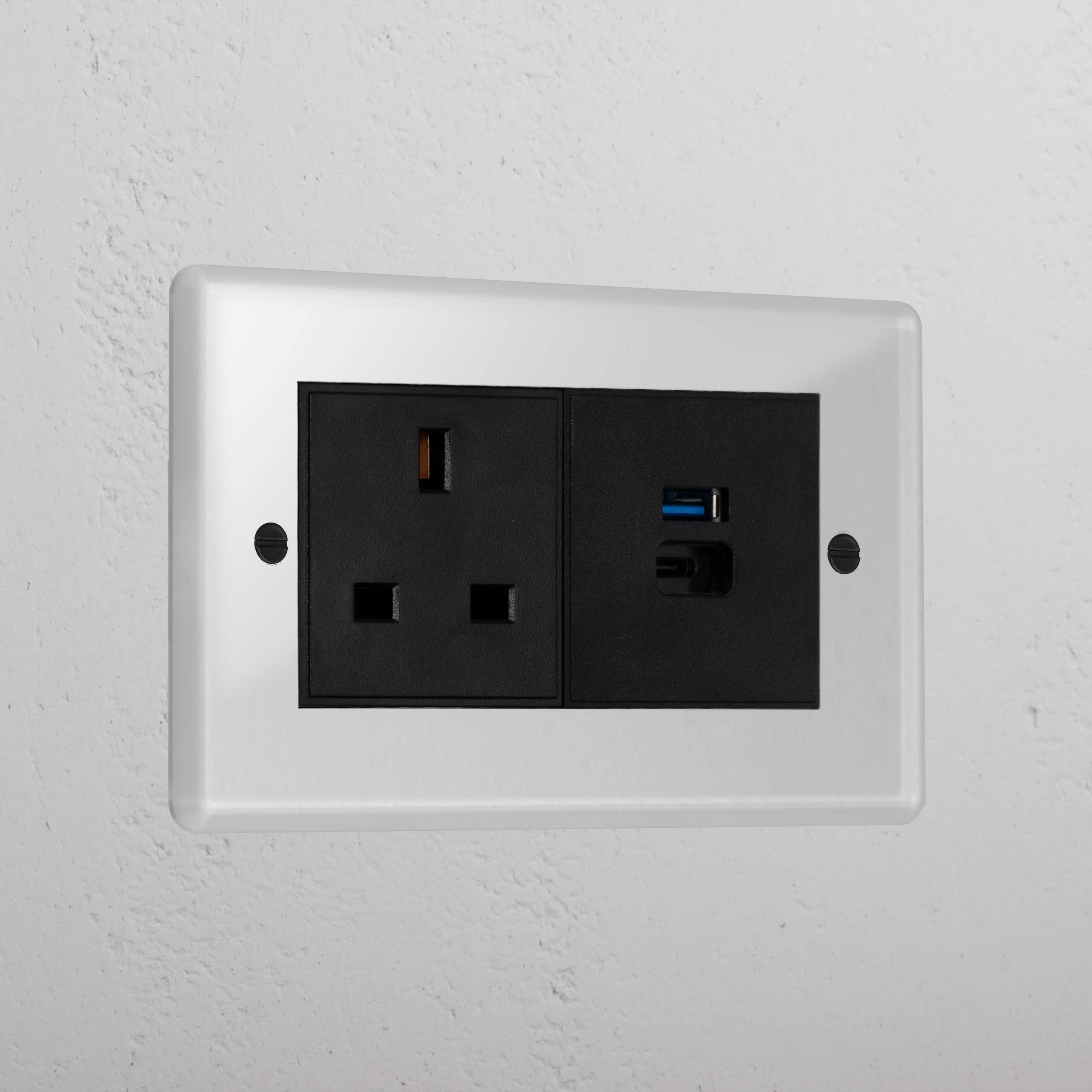 Clear 13A Socket And Usb A+C Fast Charge Black