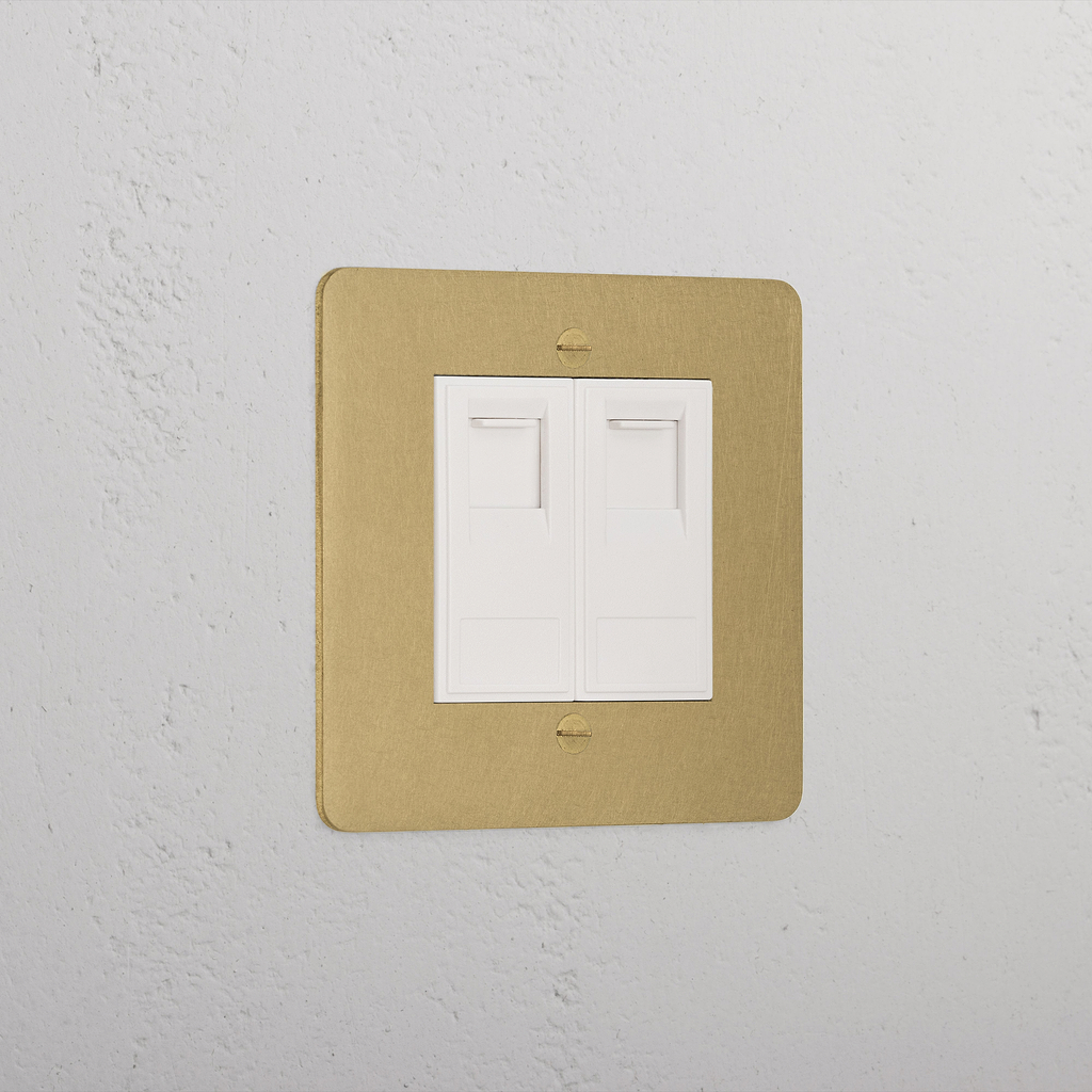 Designer Antique Brass 2x Cat6 Socket White