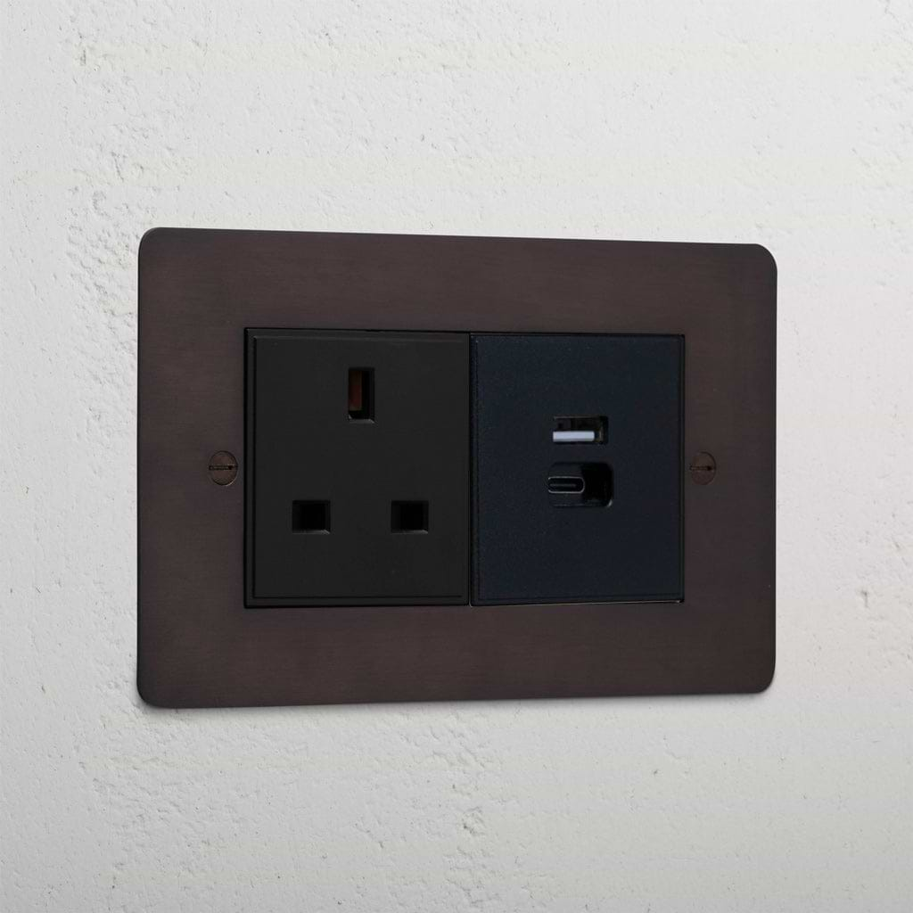 Bronze Interior 13A Socket + Usb A+C Fast Charge Black