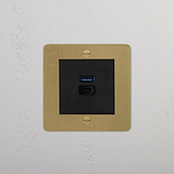 USB A+C Fast Charge Socket - Antique Brass Black