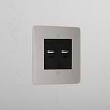 Designer Polished Nickel 2x Usb A+C Socket Black