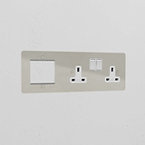 1G 50mm Module & Double Socket Uk Plate - Polished Nickel White