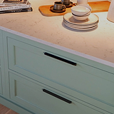 Bronze Oxford Furniture Handle 384mm fitted to an undercounter kitchen unit draw zoomed in shot.