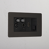 Bronze Tv Aerial And Hdmi And Cat6 Socket Black