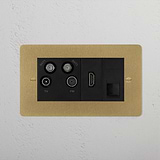 TV Aerial + HDMI + CAT6 Socket - Antique Brass Black