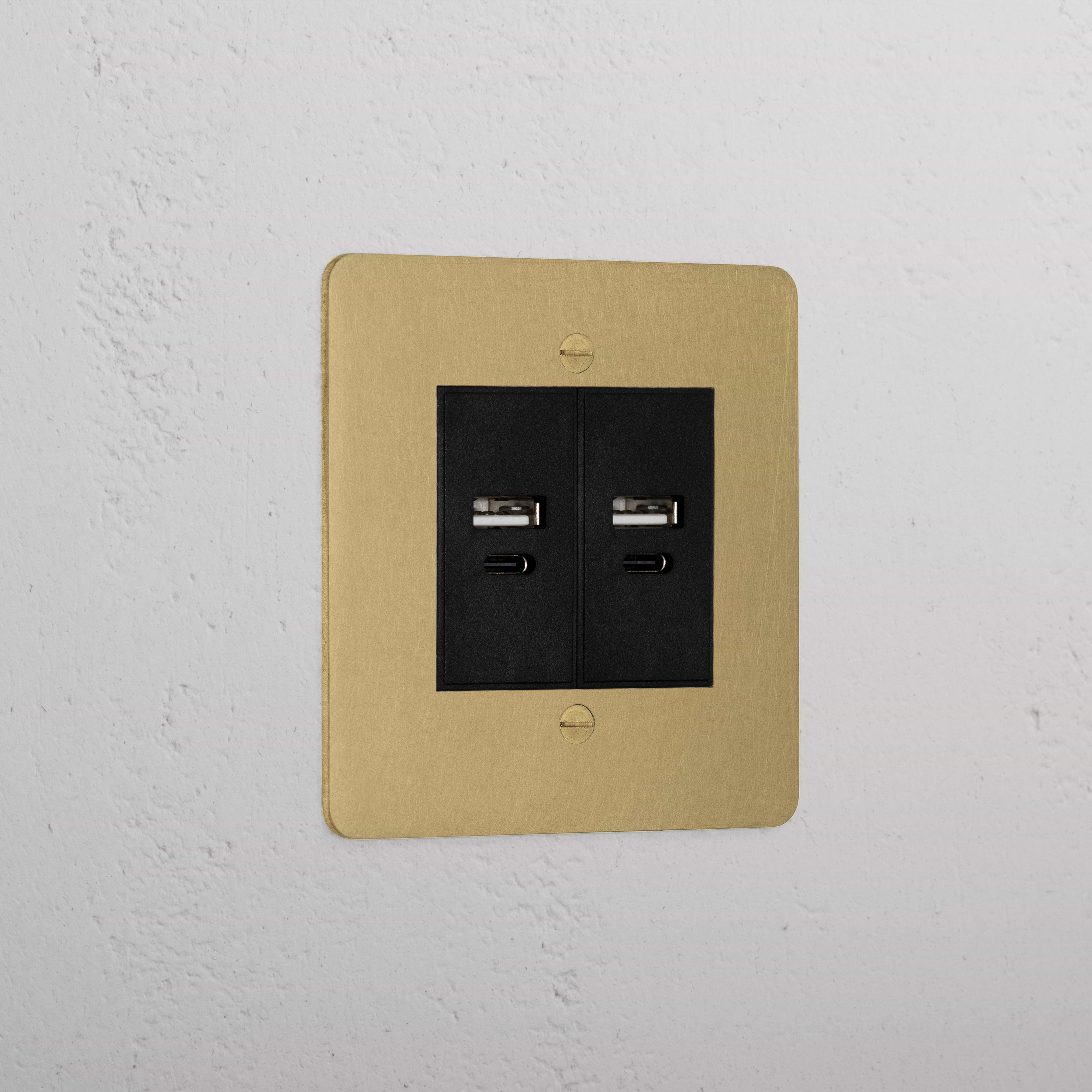 Antique Brass Designer 2x Usb A+C Socket On White Background