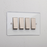 4G Two Way Rocker Switch - Clear Polished Nickel White