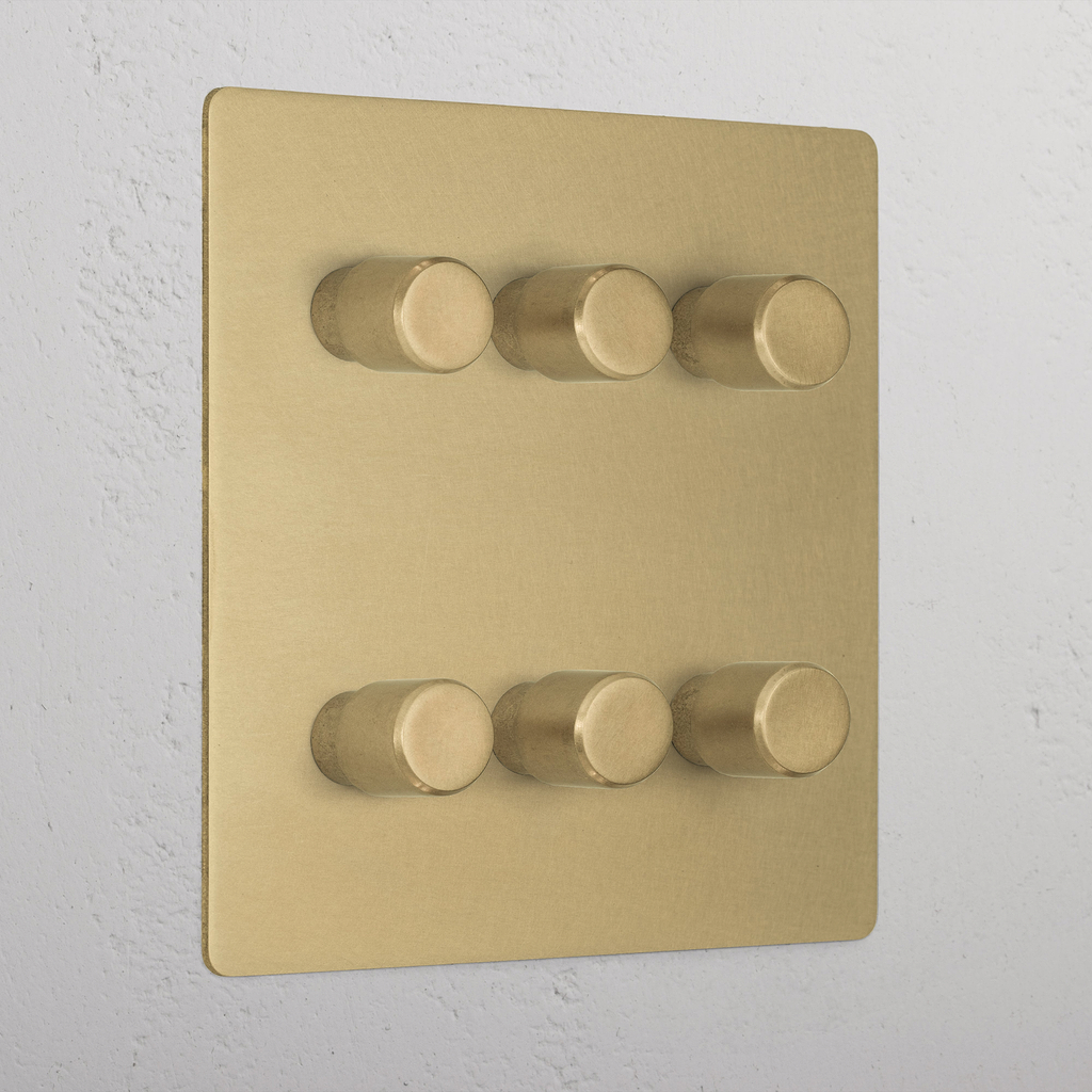 Designer Antique Brass 6 Gang 2 Way Dimmer Light Switch