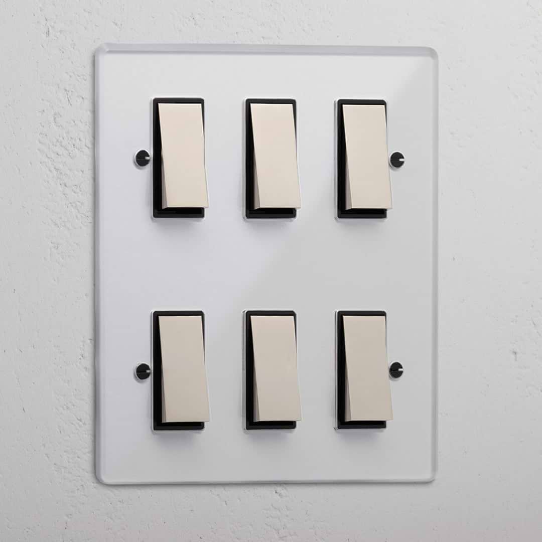 6G Two Way Rocker Switch - Clear Polished Nickel Black