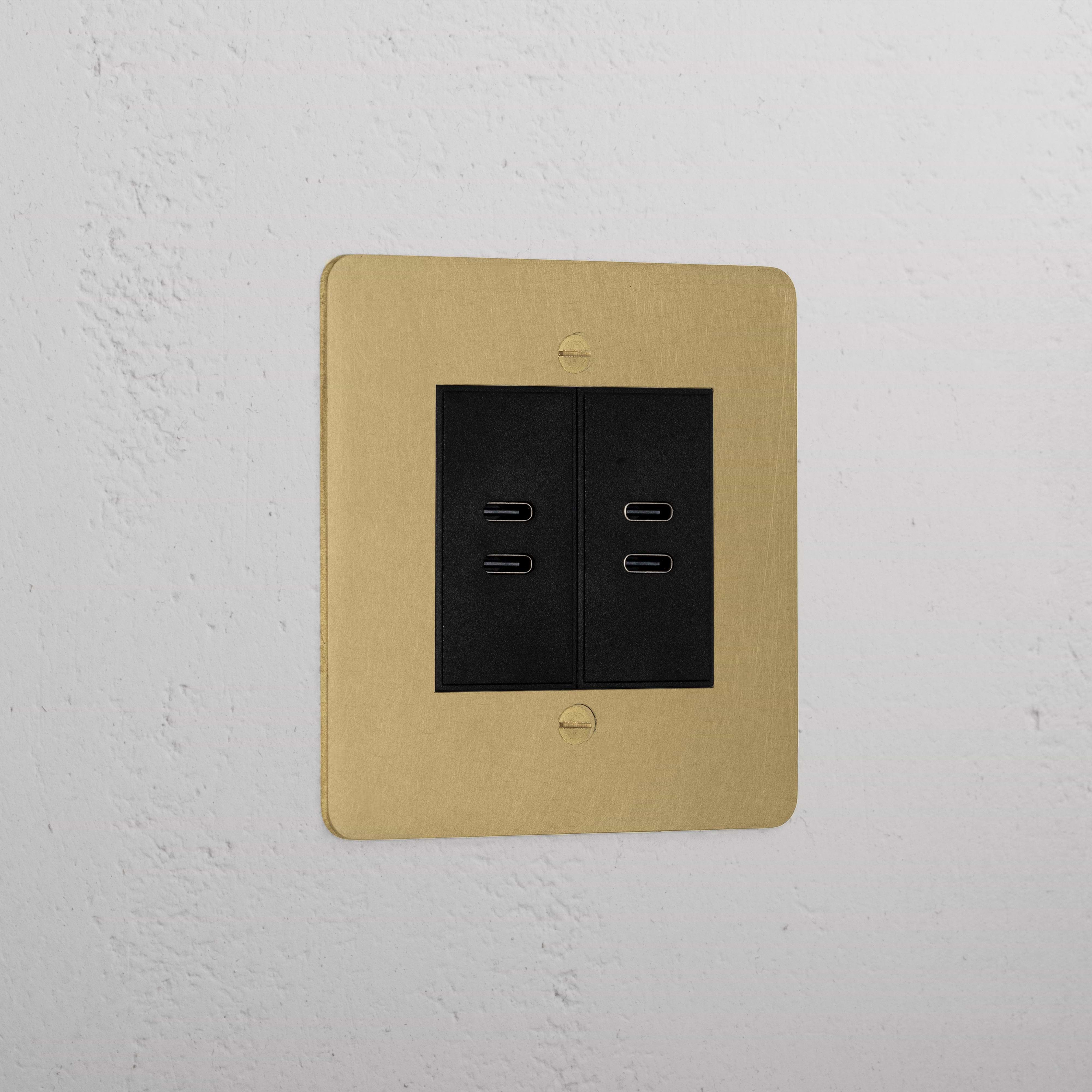 Antique Brass Elegant 2x Usb C+C Socket On White Background