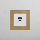 USB A+C Fast Charge Socket - Antique Brass White