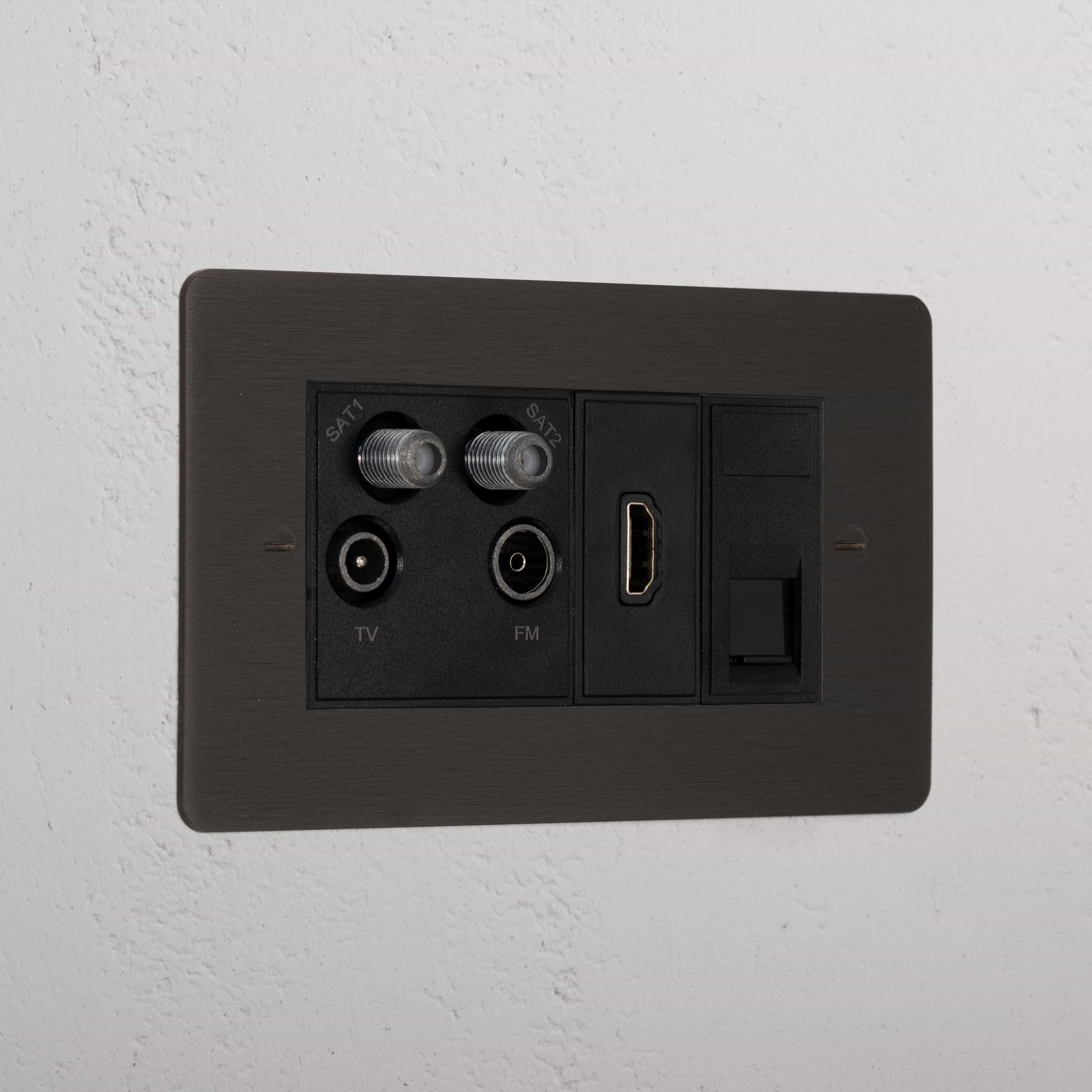 Bronze Tv Aerial And Hdmi And Cat6 Socket Black