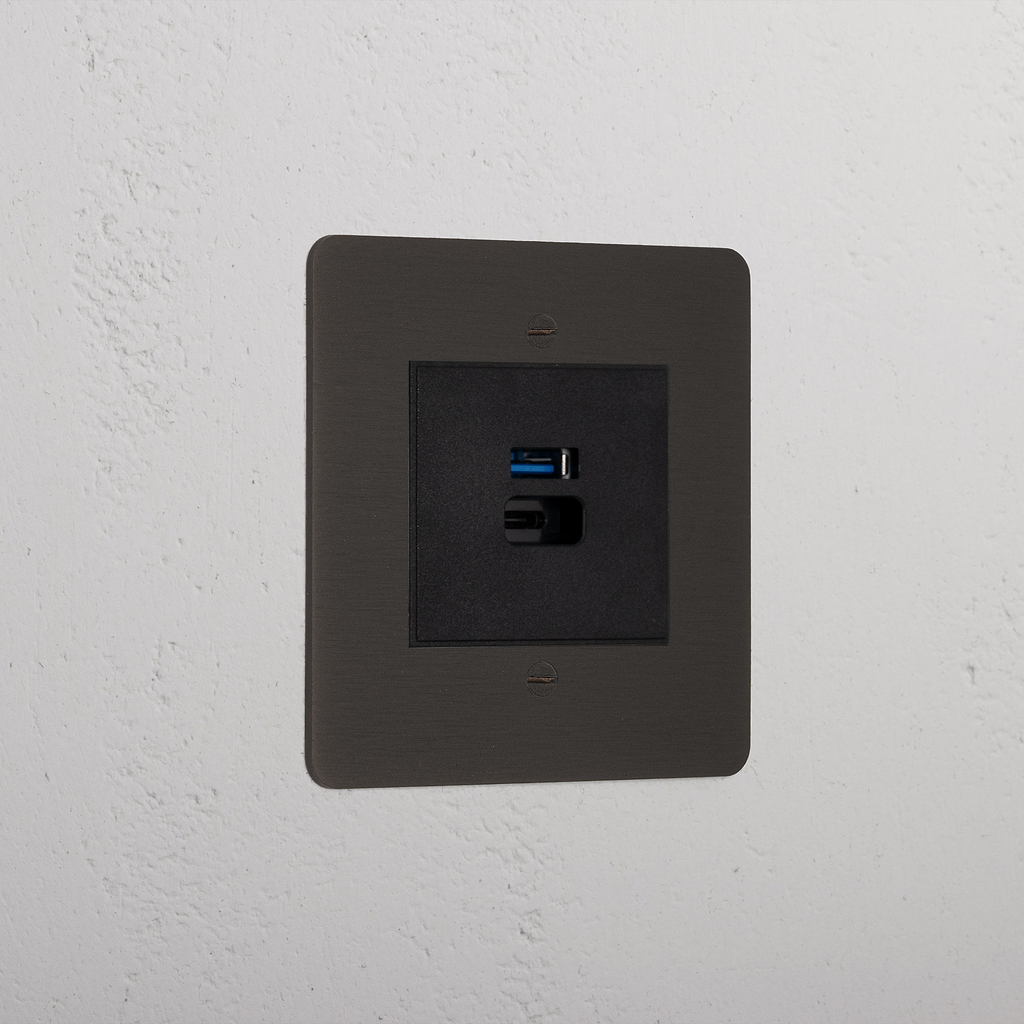 Bronze Designer Usb A+C Fast Charge Socket Black