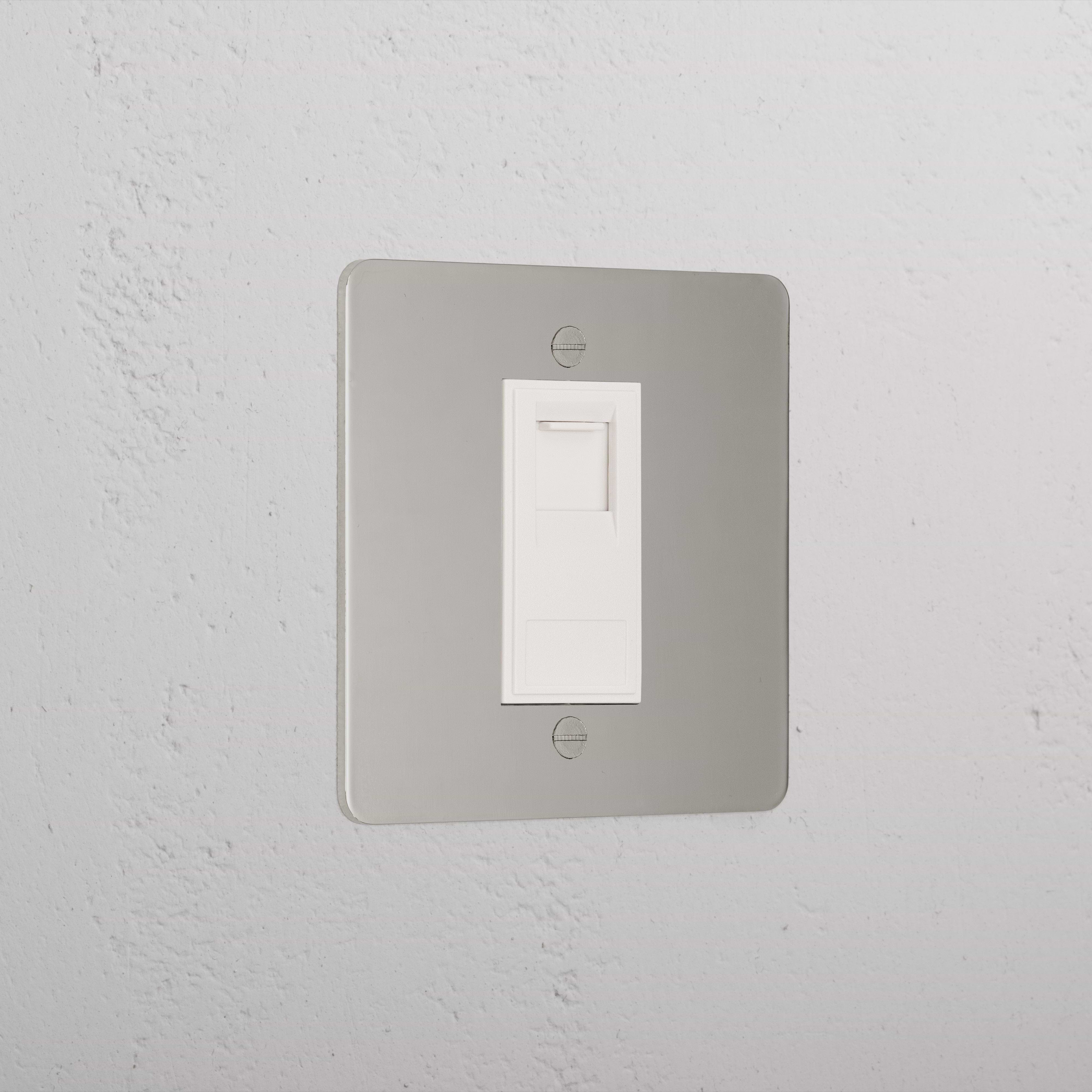Designer Polished Nickel Cat6 Socket White
