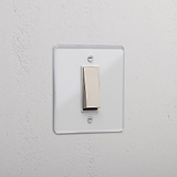 1G Retractive Rocker Switch - Clear Polished Nickel White