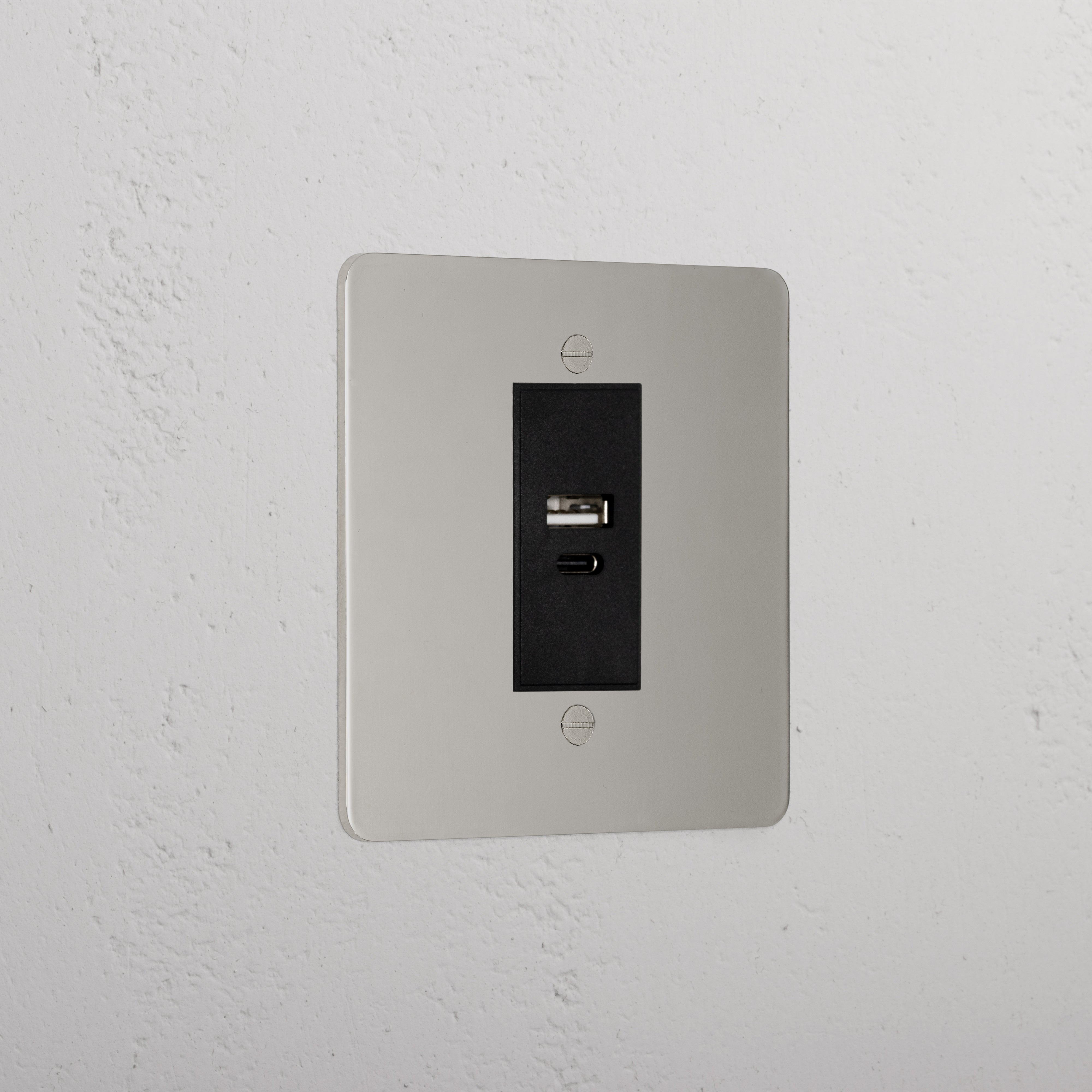 Elegant Polished Nickel Usb A+C Socket Black
