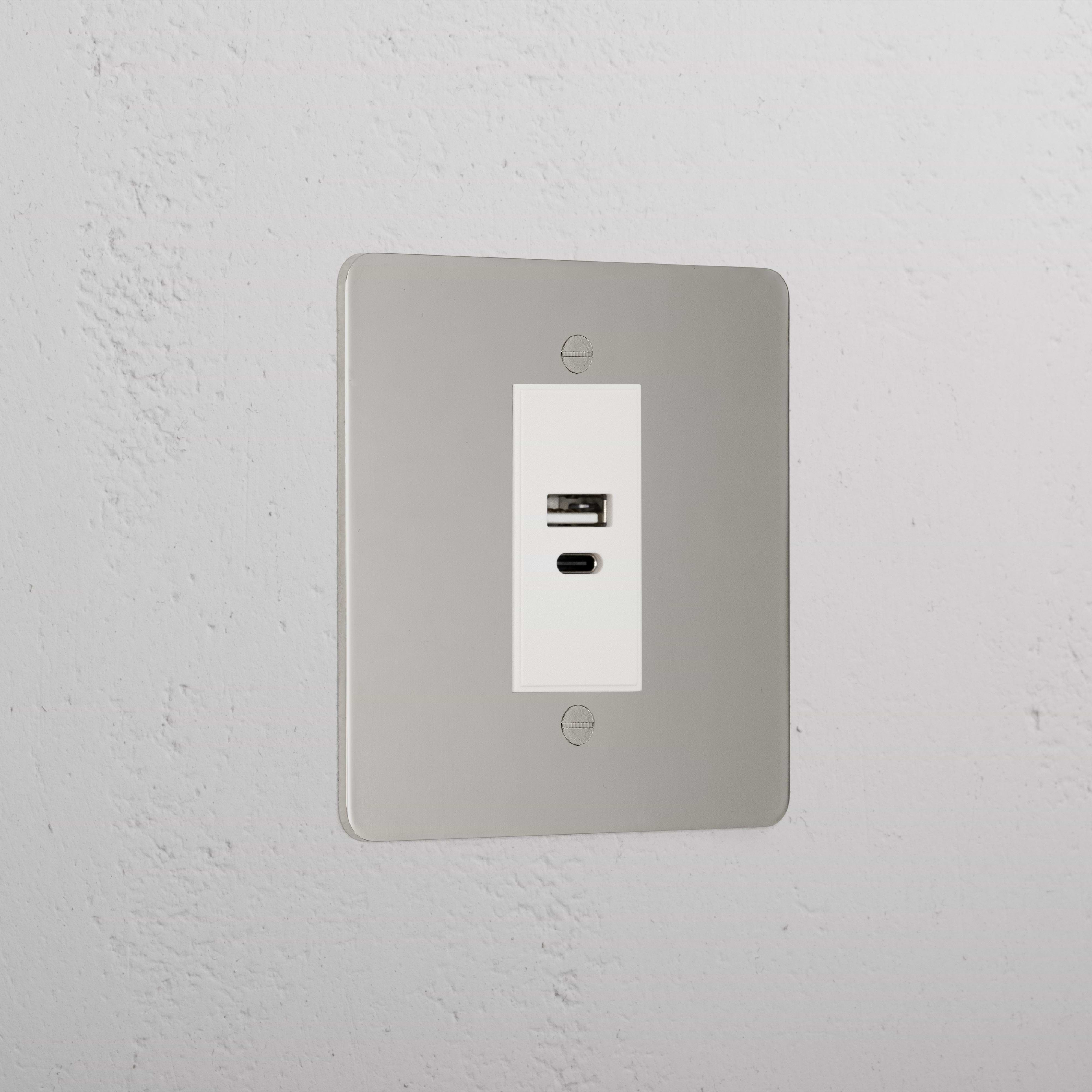 Luxury Polished Nickel Usb A+C Socket White