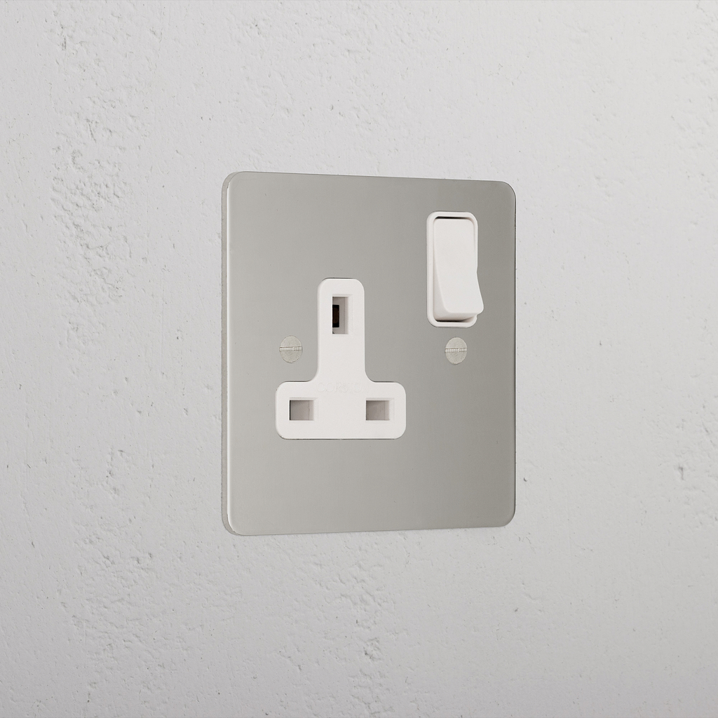 Designer Polished Nickel Single Socket Uk White