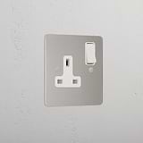Designer Polished Nickel Single Socket Uk White