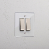 2G Two Way Rocker Switch - Clear Polished Nickel White