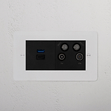 USB A+C Fast Charge + TV Aerial Socket - Paintable Black