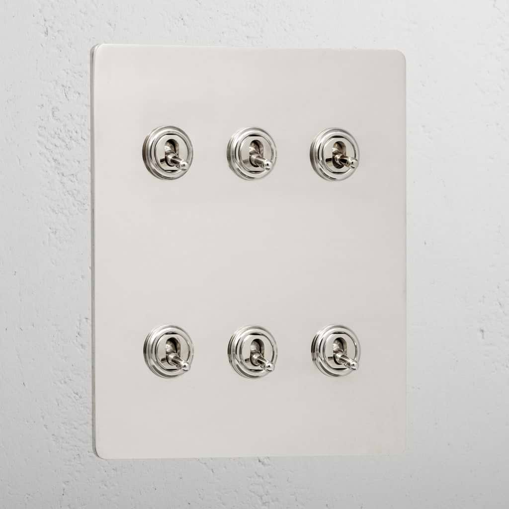 Luxury Polished Nickel 6 Gang 2 Way Toggle Light Switch