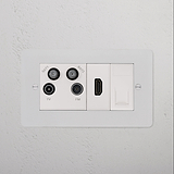 TV Aerial + HDMI + CAT6 Socket - Paintable White