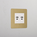 Luxury Antique Brass 2x Usb Ac+Ac Socket White