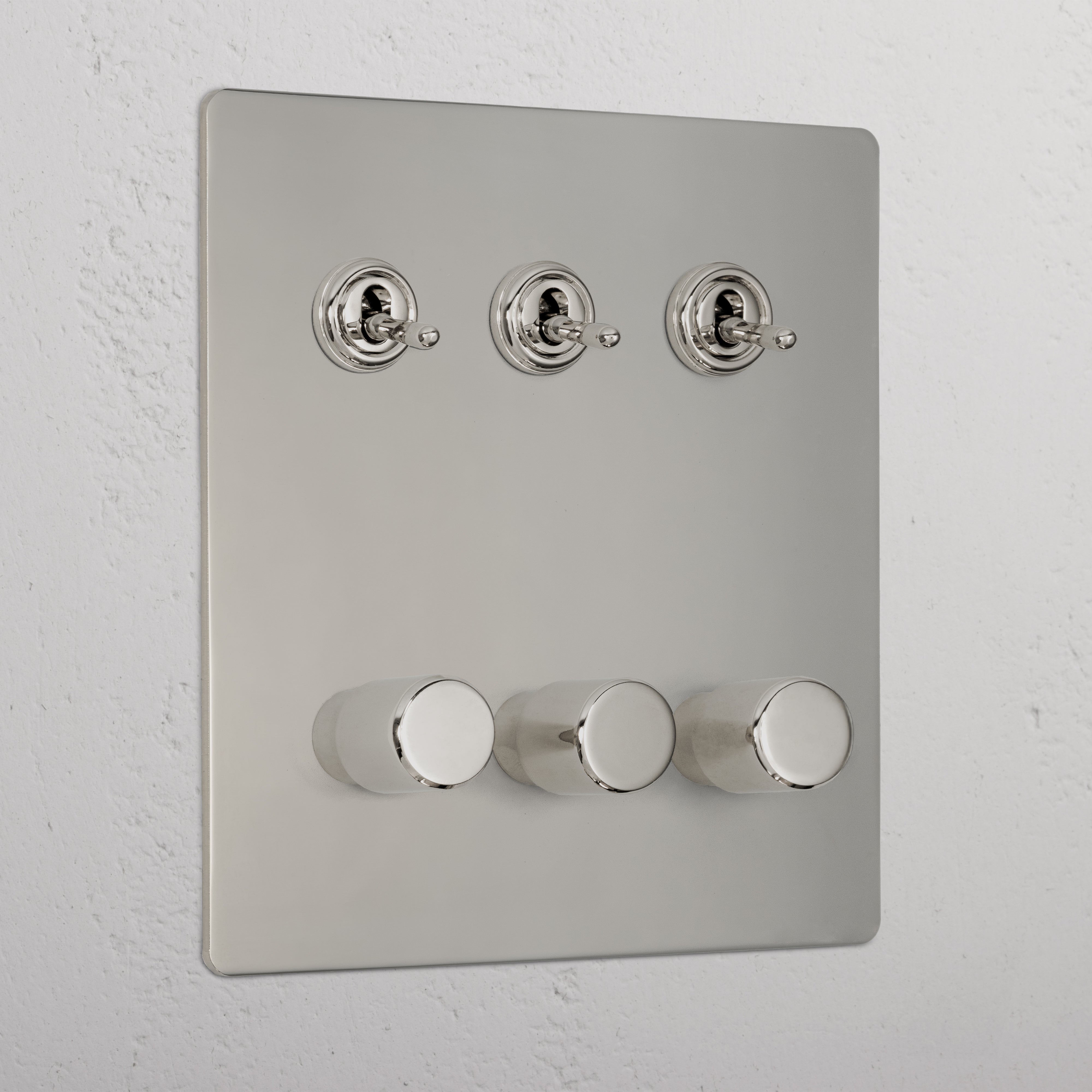 Designer Polished Nickel 6 Gang Mixed Light Switch