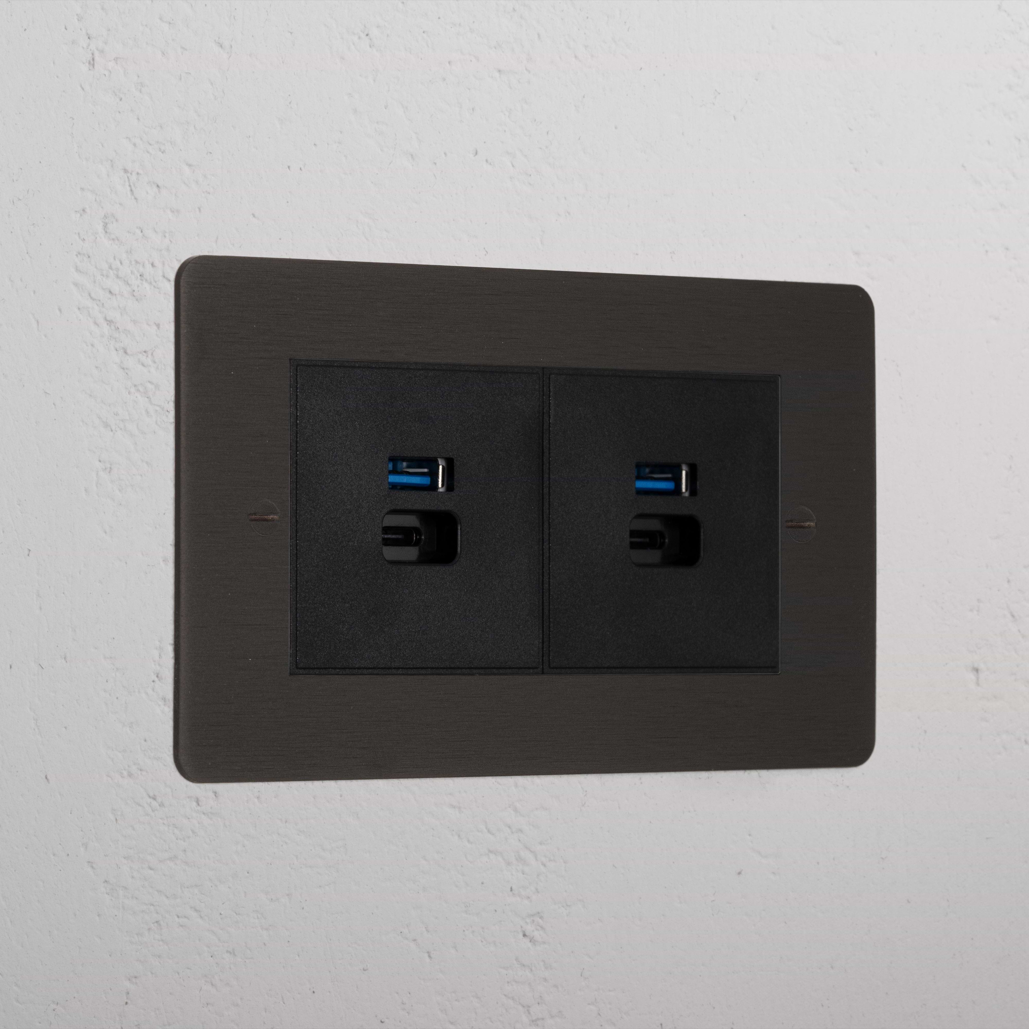 Bronze Interior 2x Usb A+C Fast Charge Socket Black