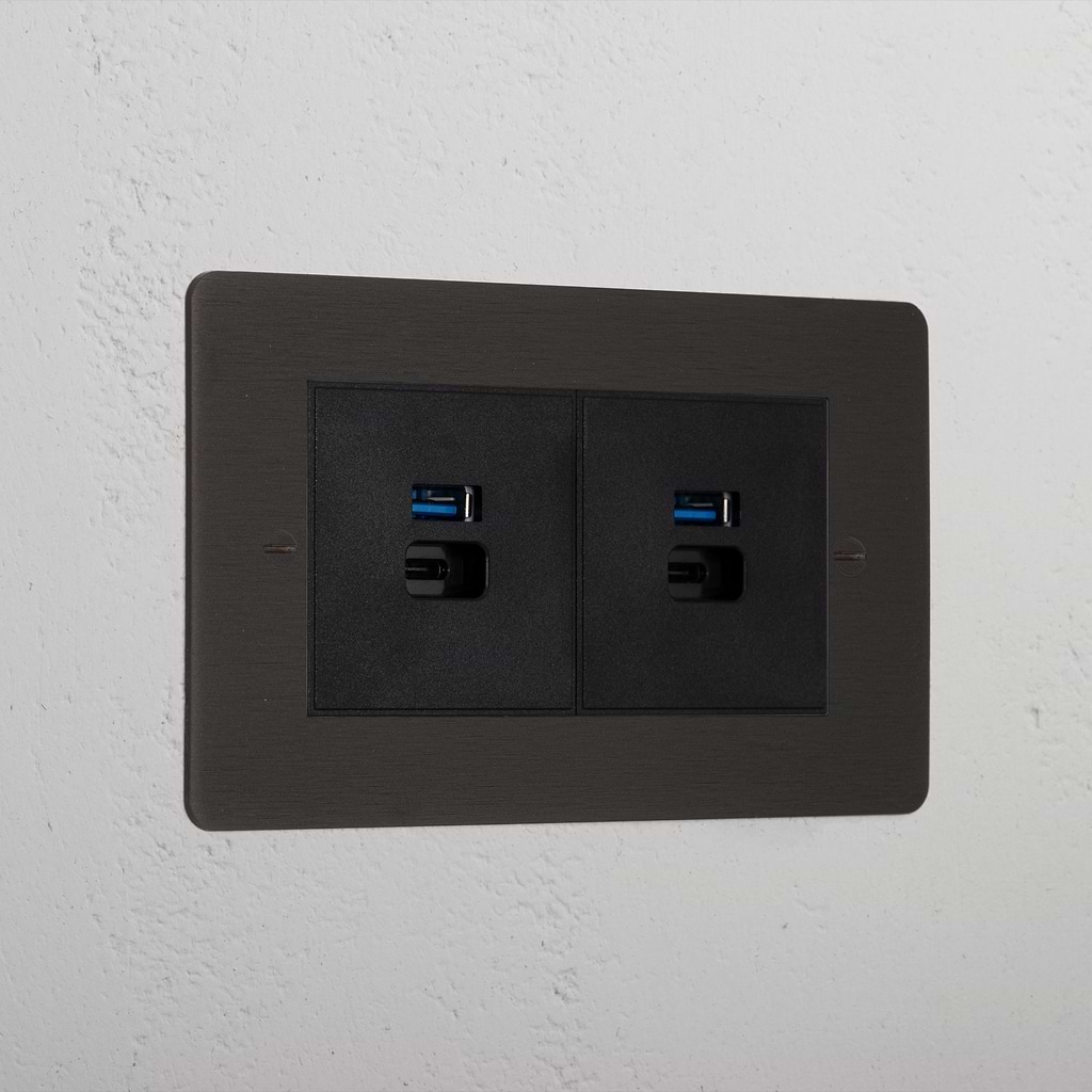 Bronze Interior 2x Usb A+C Fast Charge Socket Black