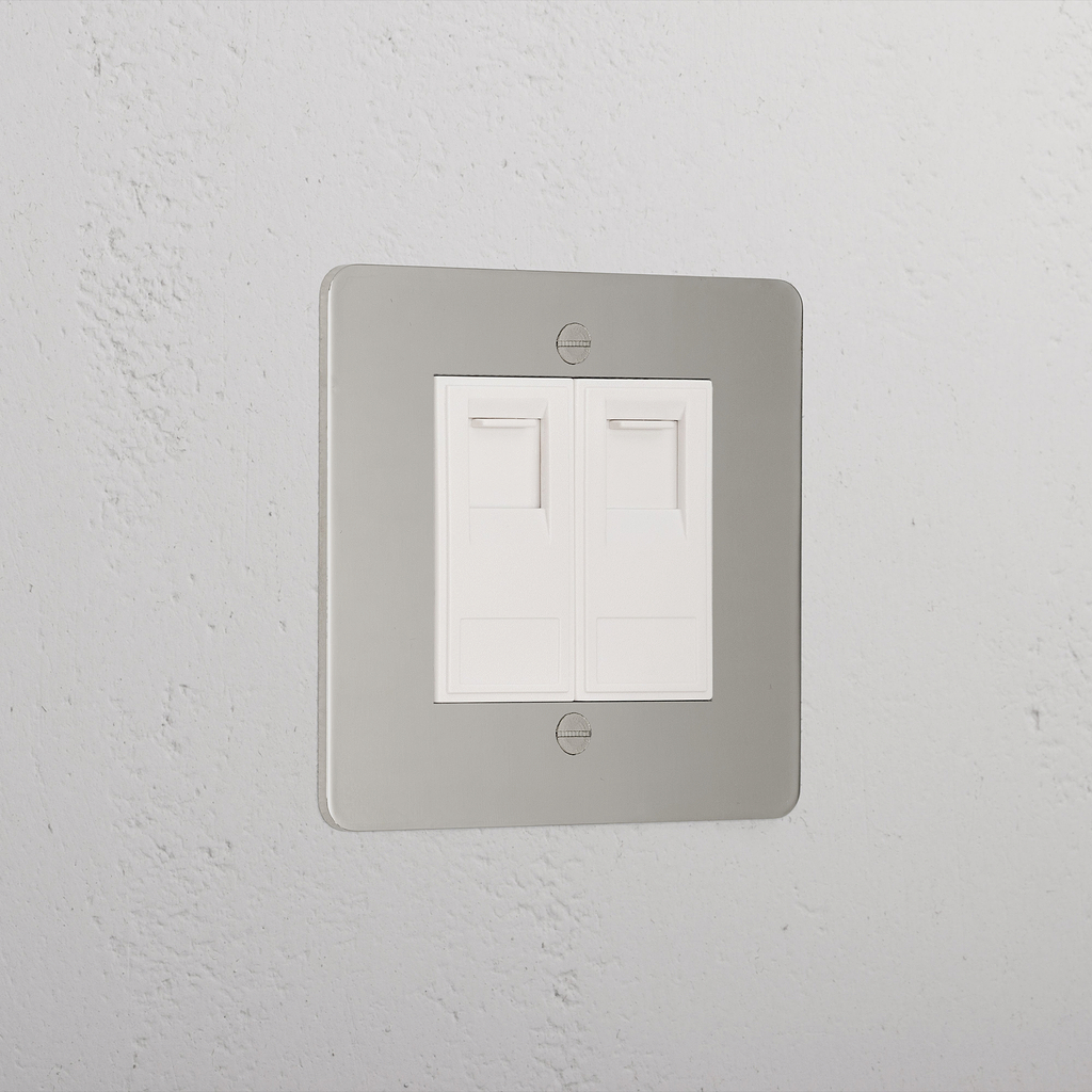 Luxury Polished Nickel 2x Cat6 Socket White