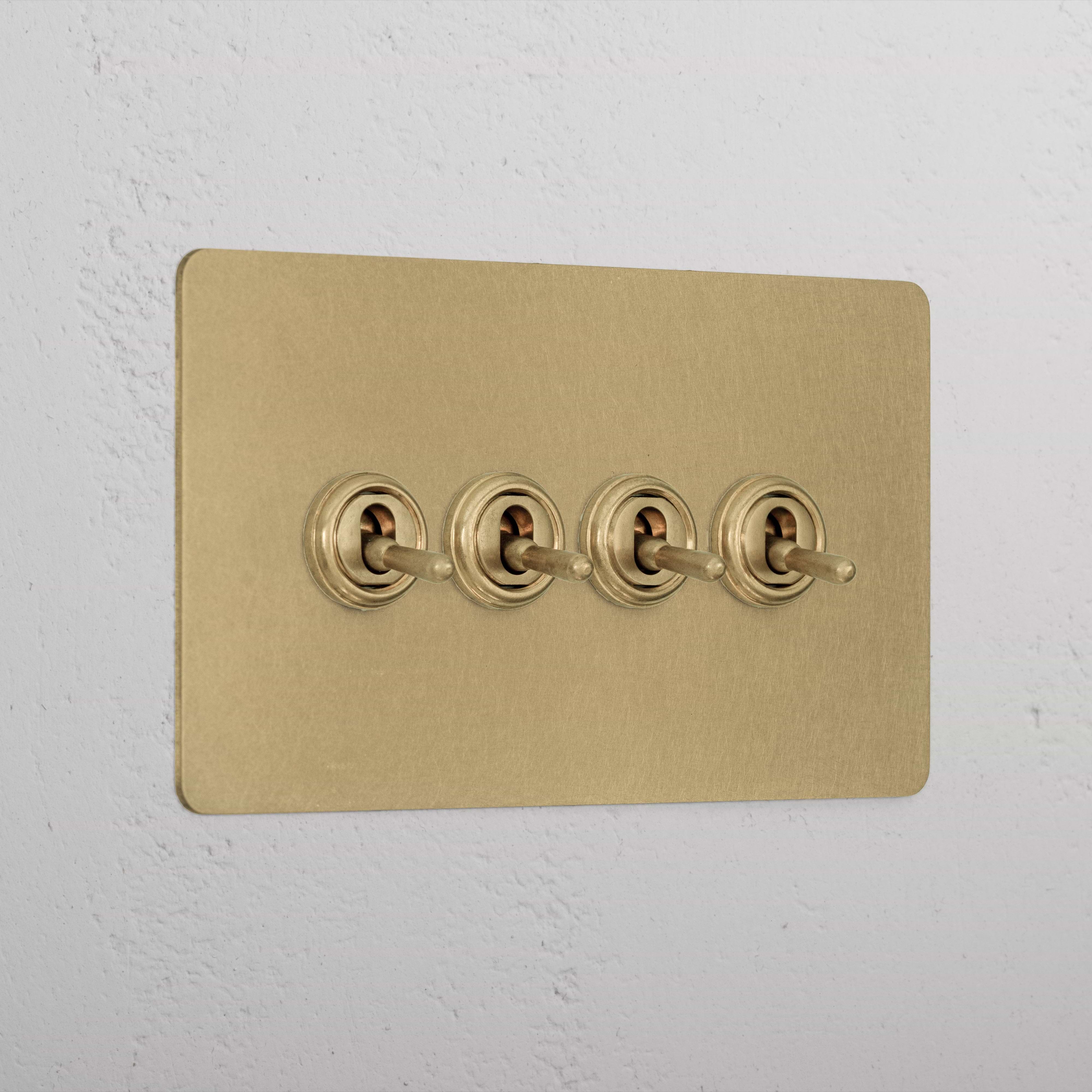 Premium Antique Brass 4 Gang 2 Way Toggle Light Switch