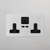Double Socket with USB-C Fast Charge - Paintable Black