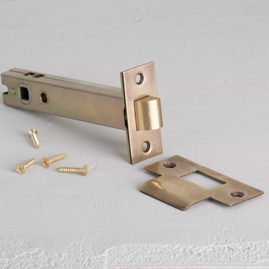 Antique Brass Strong Latch 100mm On White Background