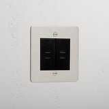 Elegant Polished Nickel 2x Usb C+C Socket Black