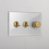 Clear Antique Brass 3 Gang Mixed Designer Light Switch