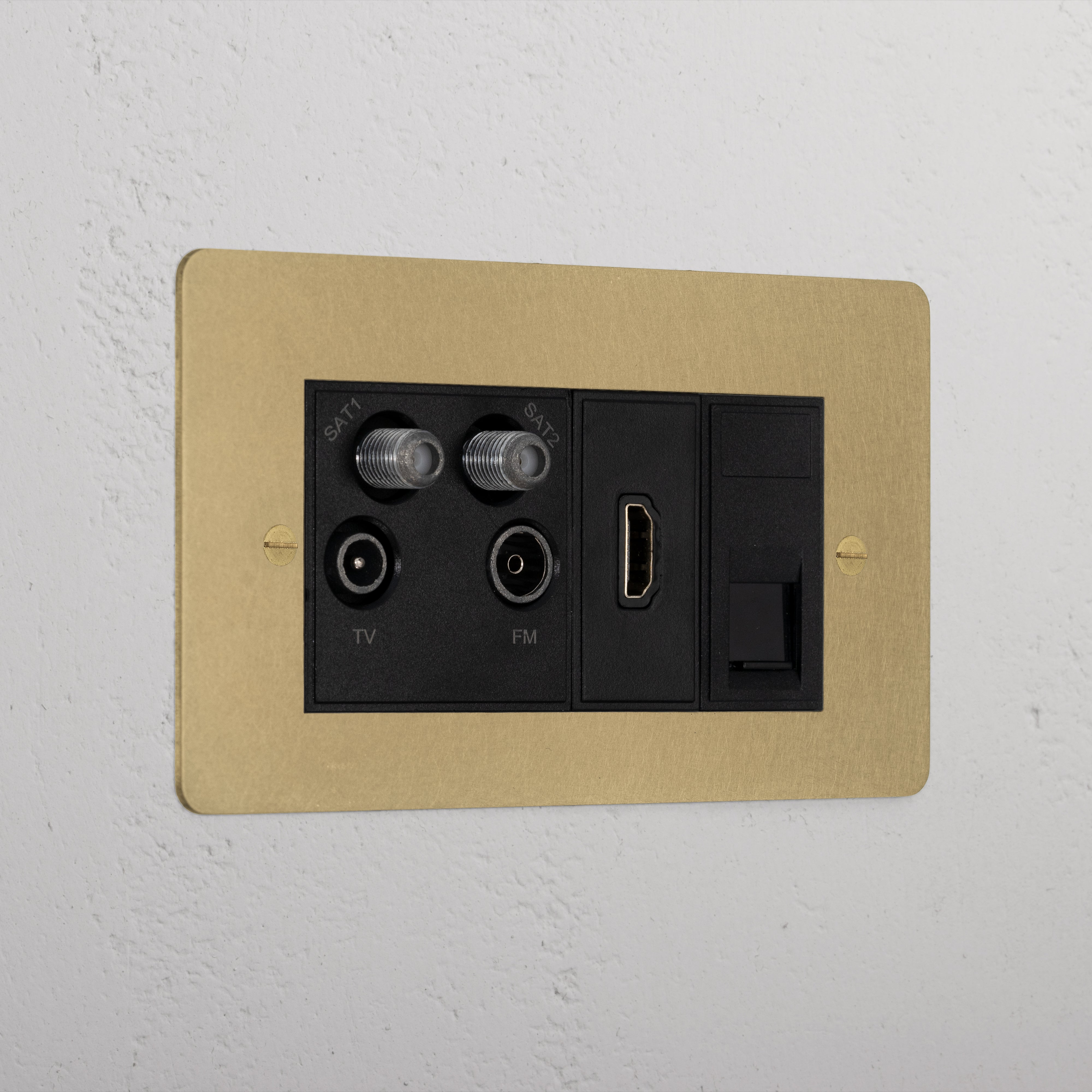 Elegant Antique Brass Tv Aerial And Hdmi And Cat6 Socket Black