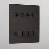 Bronze Vintage 8 Gang Mixed Light Switch