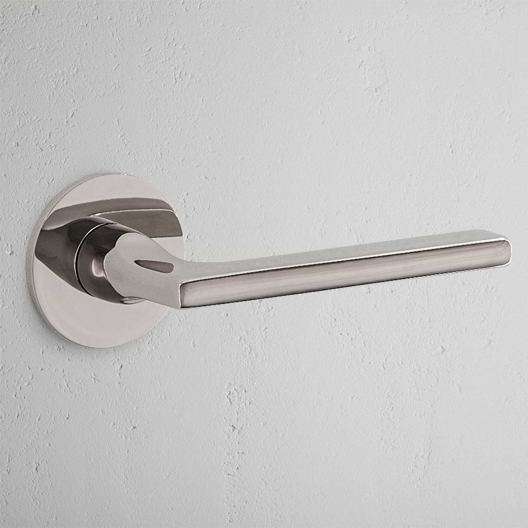 Clayton Flush Rose Unsprung Door Handle - Polished Nickel 