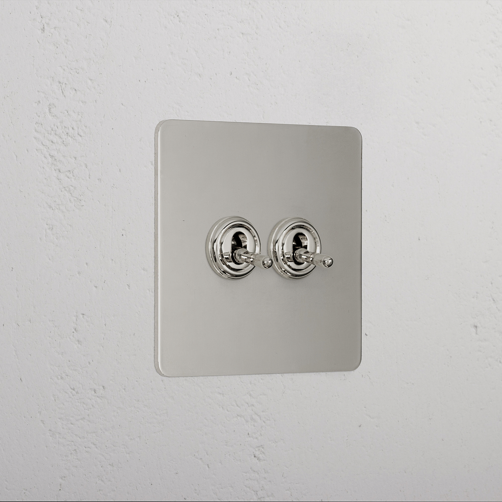 Premium Polished Nickel 2 Gang 2 Way Toggle Light Switch
