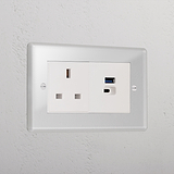 Clear 13A Socket And Usb A+C Fast Charge Luxury Socket White