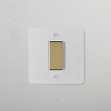 1G Centre Retractive Rocker Switch - Paintable Antique Brass White
