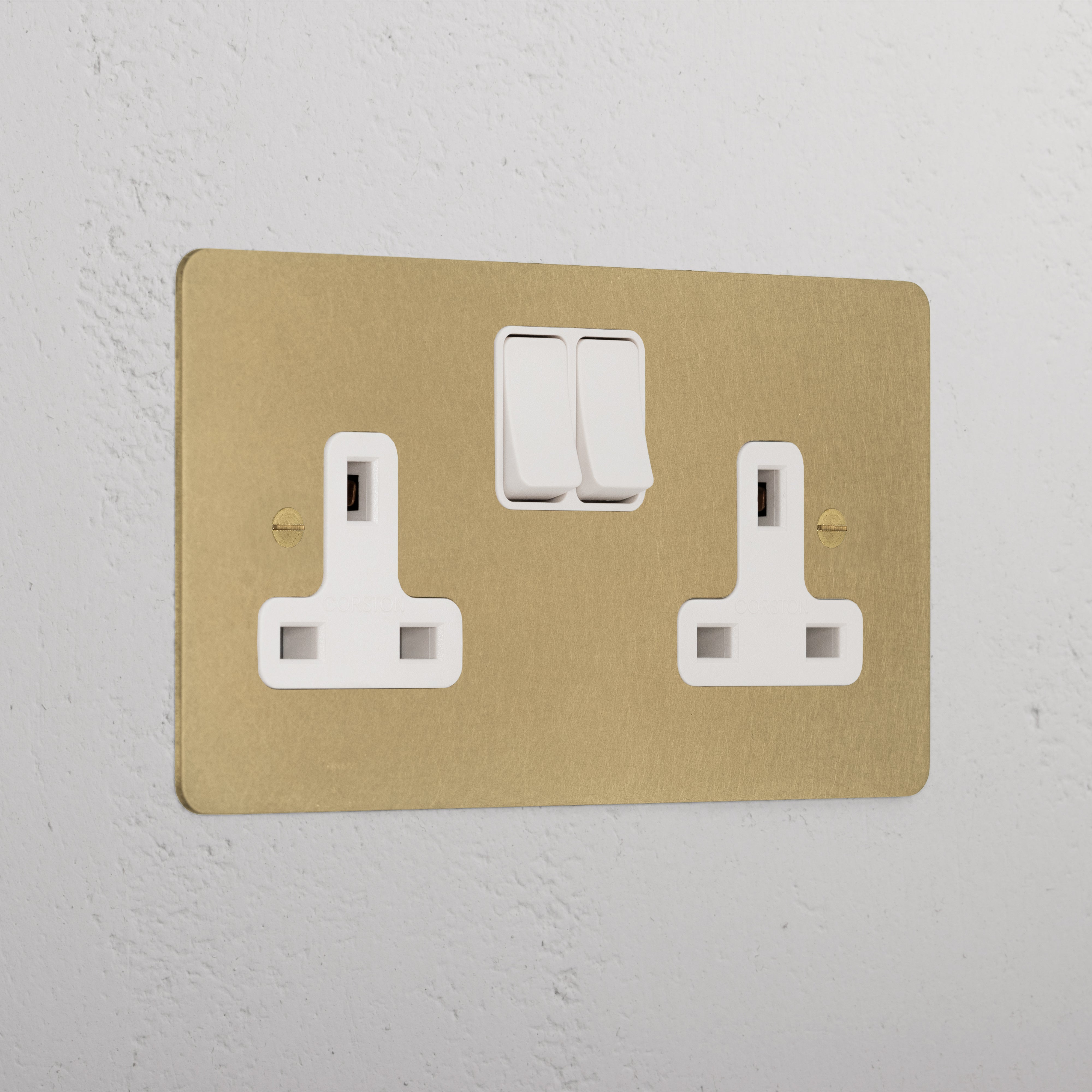 Premium Antique Brass Double Socket Uk White