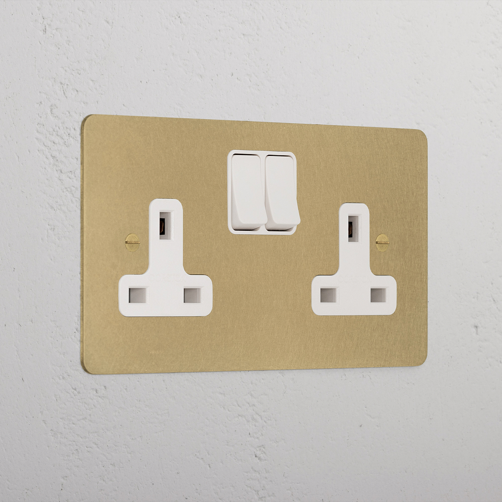 Premium Antique Brass Double Socket Uk White
