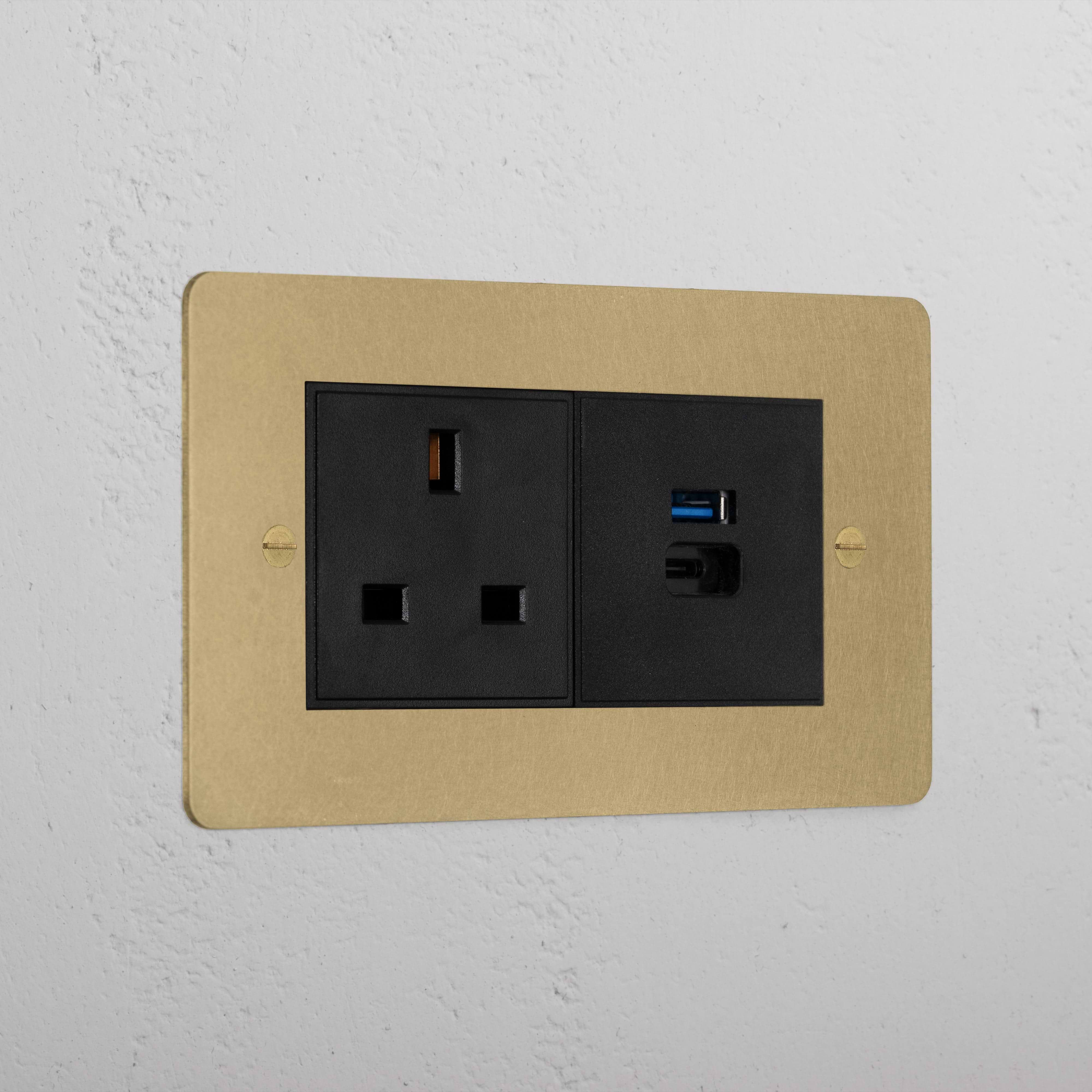 Premium Antique Brass 13A Socket And Usb A+C Fast Charge Socket Black